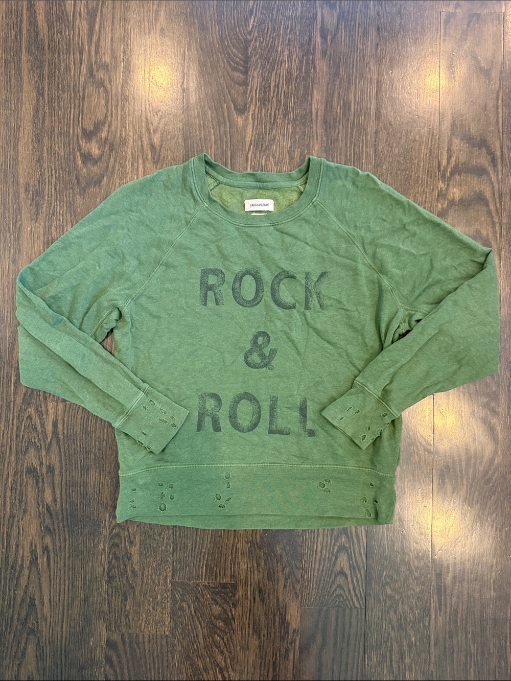Zadig & Voltaire Green "Rock & Roll" Distressed Sweatshirt